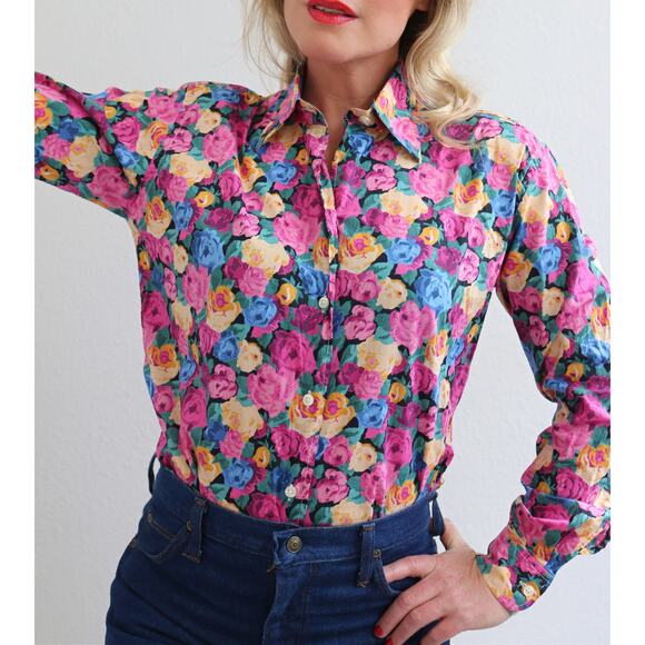 2000's Vintage Maus & Hoffman Floral Blouse Women's XS SM MD Liberty Art Fabrics - Picture 6 of 9